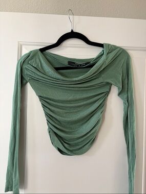 silence + noise Sage Green Ruched Long-Sleeve Top